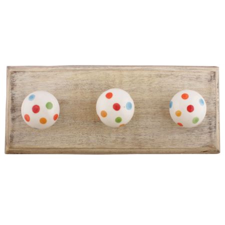 Multicolor Polka Dotted Ceramic Wooden Hooks 